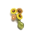 Vintage floral vase brooch with yellow and orange daisies in green pearlescent finish - Sunflower Vase