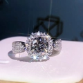 Luxury round cut faux moissanite diamond ring set in white gold with pave zircon stones - 1 Carat [6.5mm] White Gold Ljz-22 / Adjustable Open