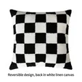 Velvet woven checkerboard pillow with black and white tufted front and white linen back - Embroidery - Checkerboard Pattern 45*45cm / Pillowcase (pillow Insert Not Included)