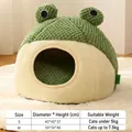 Green frog-shaped plush cat bed size chart for small and medium pets up to 7.5kg - S (40x40x37cm) / Green Frog 3D Cave Bed