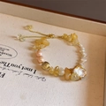 Baroque pearl and yellow citrine beaded bracelet in a textured gift box display - Baroque Pearl Citrine Patchwork Style