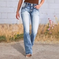 Jeans svasati a vita alta da donna, vestibilità slim blu chiaro con lavaggio vintage - Blu / L
