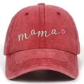 Vintage washed red cotton baseball cap with blue mama embroidery and pink heart - Washed Red - Single Heart