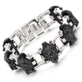 Mens stainless steel wolf head bike chain bracelet in silver and black industrial style - Lion Head Silver Black Style (KB73544-BD)
