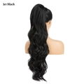 Jet black long water wave ponytail extension with drawstring for a natural look - Jet Black
