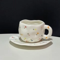 Irregular handmade ceramic coffee cup and saucer set with colorful floral pattern - 250ML / Small Scattered Flowers