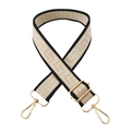 Adjustable 3.8cm wide canvas bag strap with black Greek key pattern and gold hardware - Beige-Black