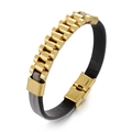 Bracciale da uomo hip hop in acciaio inossidabile dorato stile cinturino in pelle - Colore Oro (KB160649-KLHQ)
