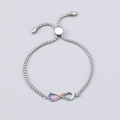Adjustable infinity symbol bracelet with multi-color zircon stones and silver finish - Infinity 8 Symbol Rainbow Zirconia Bracelet