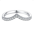 Δαχτυλίδι V από ασήμι s925 με πέτρες moissanite pavé και φινίρισμα πλατίνας για γυναίκες - US 5 / Ασημί