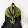 Olive green cotton linen scarf draped over a black top on a clean white background - 90*90cm / Olive Green