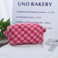Pink and red checkerboard knit makeup bag with zipper closure and side carrying loop - Large Pink-White Grid
