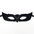 Elegant black lace masquerade mask with intricate butterfly pattern and side ribbon ties - Small Wings