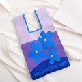 Knit tote bag in purple and blue color blocks featuring floral patterns and text - Lavender-Flower