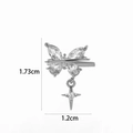 Detail van vlinder oorclip met kruisje, afmetingen 1,73 cm hoog en 1,2 cm breed - 5# Zilver
