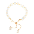 Colorful aurora square crystal beaded bracelet with adjustable gold slider chain - White(K-624)