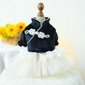 Elegant black velvet pet cheongsam dress with cream mesh tutu skirt and pearl buttons - Jinling Mesh Dress