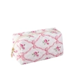 Quilted floral makeup bag with pink roses and ribbon patterns on white fabric - Rose with Pink Ribbon / Pink Bowknot