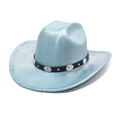 Detail of ice blue metallic western cowboy hat with black leather studded band - M (56-58cm) / Sky Blue