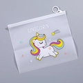 Unicorn cartoon frosted file storage bag with ring zipper and transparent design - Colorful Unicorn / 21*17cm