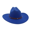 Royal blue wool jazz hat with brown leather studded band and star metal accents - One Size / Sapphire Blue