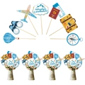 Accessoires photo thème voyage avec montgolfière, avion et designs de passeport - Piques à Vase