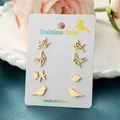 Set di quattro paia di orecchini a perno in acciaio inossidabile dorato con uccelli - Oro