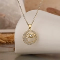 18K vergulde ketting met een halve maan en oog hanger versierd met schitterende zirkonia - Boze oog / Goud