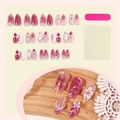 30pcs Pink almond press-on nails with 3D floral, pearl, and butterfly designs - Pink Gradient Floral Boxed (2XB1-13942) / 30 Pcs/Boxed
