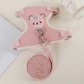 Rosa gewebtes Brustgeschirr-Set mit süßem Bären für kleine Hunde und Katzen inklusive Leine - M / Rosa