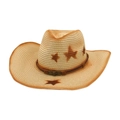 Unisex ψάθινο καπέλο cowboy με έθνικ αστέρια και διακοσμητική ζώνη από δερματίνη - Ένα Μέγεθος [Διαβαθμισμένο Αστέρι] / Μπεζ + Σχοινί Ανέμου [Μικρό Κρανίο]