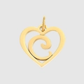 Macro shot of a golden heart-shaped stainless steel pendant with spiral engraving details - Letter C / Steel