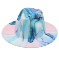 Chapeau Fedora artistique avec motif aquarelle bleu et rose et bord large élégant - Style Marbre Bleu Rose Blanc et Or (04色) / M (56-58cm)