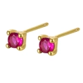 Minimalist S925 sterling silver stud earrings with pink gemstone in golden finish - Rose Red Zirconia (July)