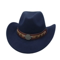 Detail of navy western cowboy hat with studded leather band and star metal rivets - Navy Blue