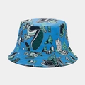 Blue reversible bucket hat with graffiti prints of skulls and dice for street style - M / 16# Blue Graffiti Print