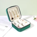 Dark green velvet jewelry box with zipper and multi-compartment storage for rings - Dark Green