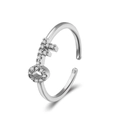 Silver adjustable open ring featuring a crystal-pave key design for women - Silver Zirconia Key Open Ring (G-217)