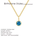 Detail der 14K vergoldeten Edelstahlkette mit 8mm Dezember-Aquamarin-Anhänger - Dezember Seeblau - Gold