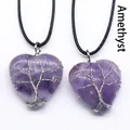 Tree of Life heart necklace with purple amethyst gemstone and silver wire wrap detail - Amethyst (Silver)