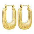 Polished gold U-shaped hoop earrings with vintage textured shell pattern for women - U-Shaped Stripe Hollow Gold Color