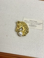Vintage golden horse head brooch with white pearl inlay on a minimalist fabric base - 51 Gold Pearl Horse Head (XZ0074)