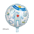 Blue 18 inch round baby shower balloon with happy birthday text and hand-drawn cute icons - 18 Inch Baptism Boy