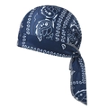 Elastic navy blue paisley pirate bandana hat with adjustable straps for sports - Blue Denim