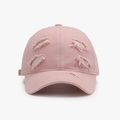 Cappellino da baseball in cotone rosa con bordi sfrangiati vintage e strappi - Rosa