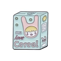 Cute light blue cereal box enamel pin with cartoon rabbit and love cereal lettering - XZ8651-Love Cereal Box