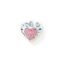 Pendentif cœur en cristal rose étincelant en alliage argenté pour bijoux DIY - Cœur martelé / Argent/Zircone Rose