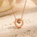 Roségouden titanium stalen ketting met dubbele cirkels en Romeinse cijfers - Roségoud
