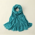 Fashionable teal cotton linen scarf with elegant fringe trim on a beige background - 100*195CM / Light Turquoise