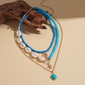 Juego de collares bohemios de tres capas con cuentas azules y colgante de tortuga - Conjunto de 3 Piezas Azul